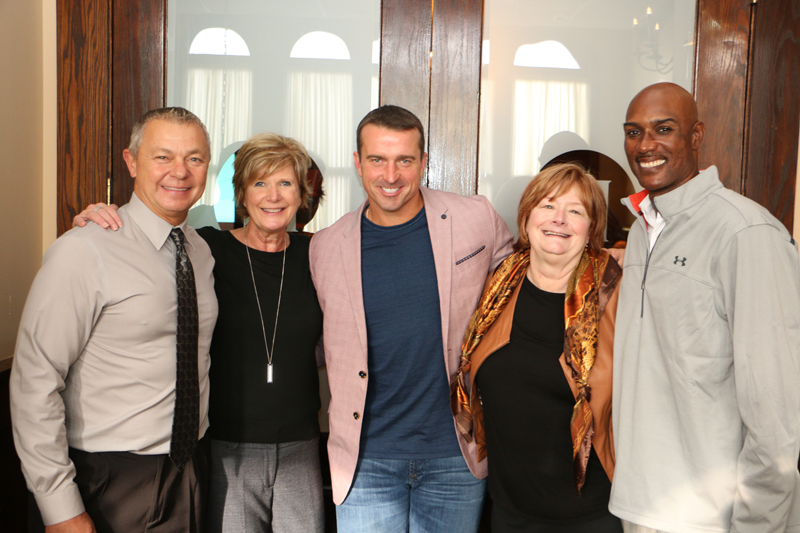 From left to right: Mike Stine, head football coach at NCHS, Janis Waddell, Rosecrance Vice President of Marketing, Chris Herren, former NBA player, Claudia Evenson, Rosecrance Community Relations Coordinator, and Marc Anderson, licensed clinical social worker and coach who runs Mental Performance Sports.