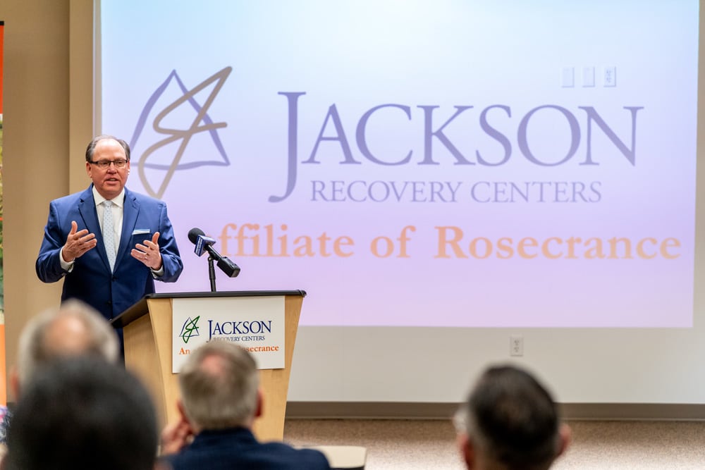 Rosecrance president speaking at Jackson Recovery Centers affiliation event