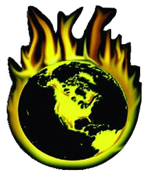 globe surrounded by yellow flames graphic